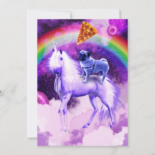 Rainbow-Mops im Weltraum auf einem Einhorn Einladung (Rückseite)