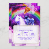 Rainbow-Mops im Weltraum auf einem Einhorn Einladung (Vorne/Hinten)
