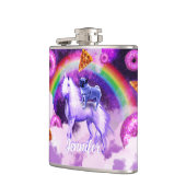 Rainbow-Mops im Weltraum auf einem Einhorn Flachmann (Links)