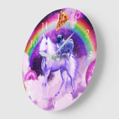 Rainbow-Mops im Weltraum auf einem Einhorn Große Wanduhr (Winkel)
