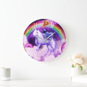 Rainbow-Mops im Weltraum auf einem Einhorn Große Wanduhr (Zuhause)