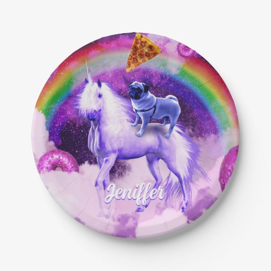 Rainbow-Mops im Weltraum auf einem Einhorn Pappteller (Vorderseite)