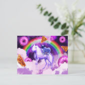 Rainbow-Mops im Weltraum auf einem Einhorn Postkarte (Stehend Vorderseite)