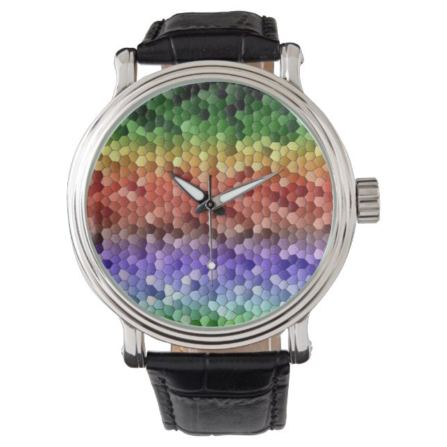 Rainbow Mosaik Muster Armbanduhr (Vorderseite)