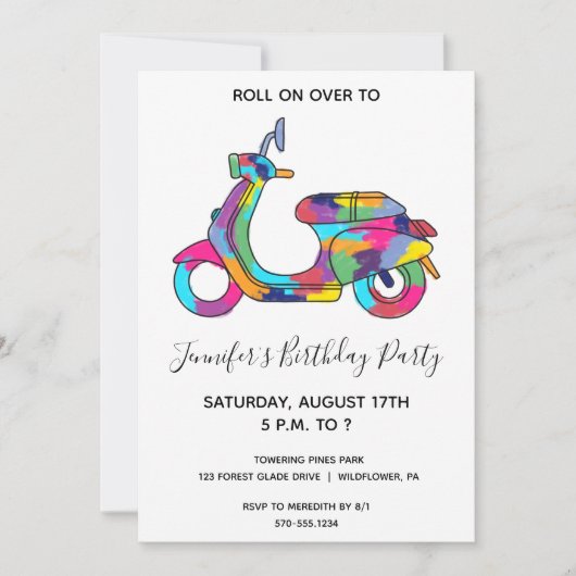 Rainbow Motor Scooter Moped Party Einladung (Vorderseite)