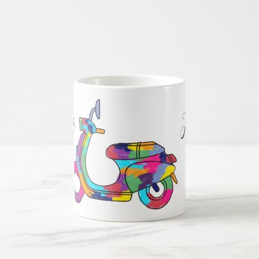 Rainbow Motor Scooter Moped Personalisiert Kaffeetasse (Mittel)