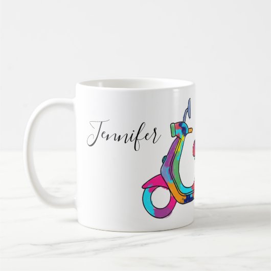 Rainbow Motor Scooter Moped Personalisiert Kaffeetasse (Links)