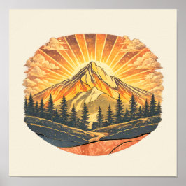 Rainbow Mountain Peak Retro Mountains Sunrise Art Poster