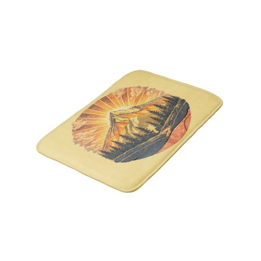 Rainbow Mountain Peak | Retro Mountains Sunrise Badematte (Schrägansicht)