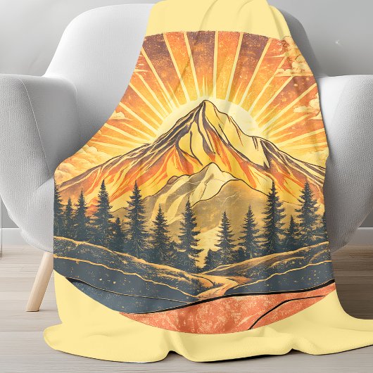 Rainbow Mountain Peak | Retro Mountains Sunrise  Fleecedecke