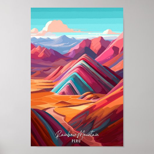 Rainbow Mountain Peru Vintage Reise Illustration Poster (Vorne)