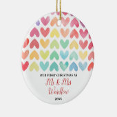Rainbow Mr. & Mrs. or Gay Personalisiert Couple Keramik Ornament (Rechts)