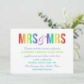 Rainbow Mrs. & Mrs. | Lesbische Hochzeit Einladung (Stehend Vorderseite)