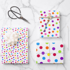 Rainbow Multi Color Confetti Polka Dots Geschenkpapier Set