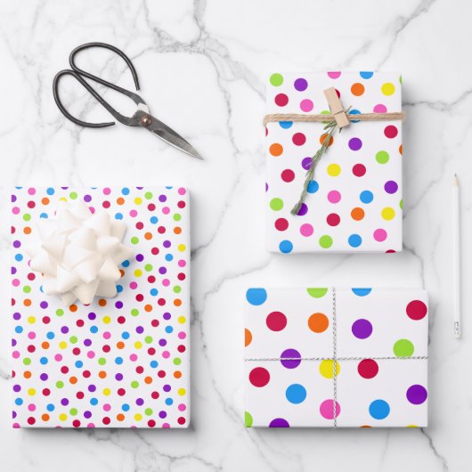 Rainbow Multi Color Confetti Polka Dots Geschenkpapier Set (Vorderseite)