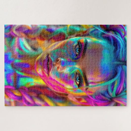 Rainbow Muse Farbenfrohe Göttin mit geflochtenem H Puzzle (Horizontal)