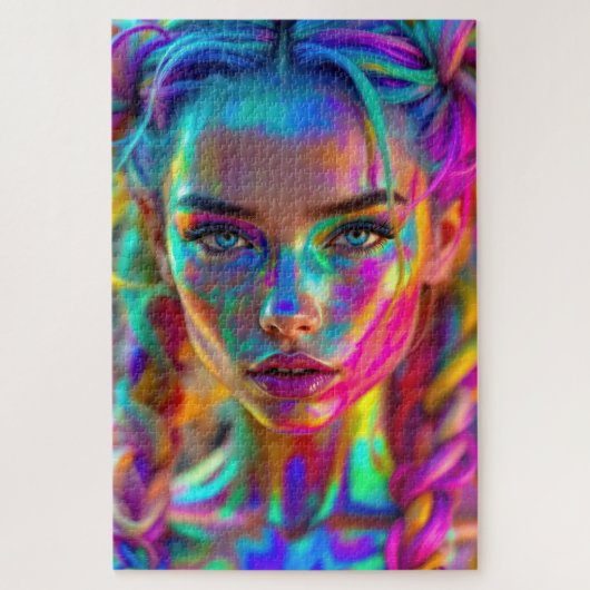 Rainbow Muse Farbenfrohe Göttin mit geflochtenem H Puzzle (Vertikal)