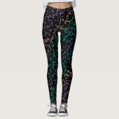 Rainbow Music Notes Floral Pattern Black Leggings (Vorderseite)