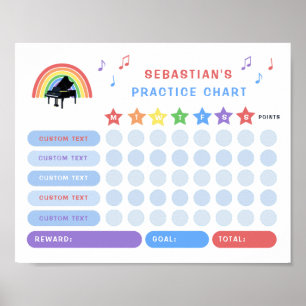 Rainbow Music Practice Chart Piano Poster