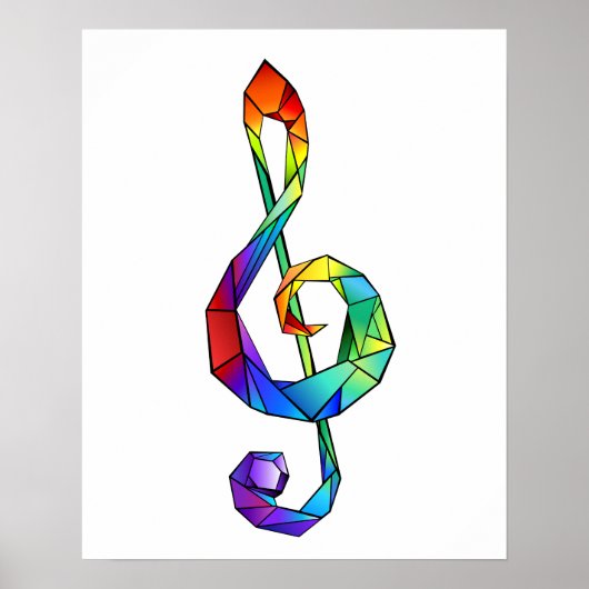 Rainbow musical key treble clef poster (Vorne)