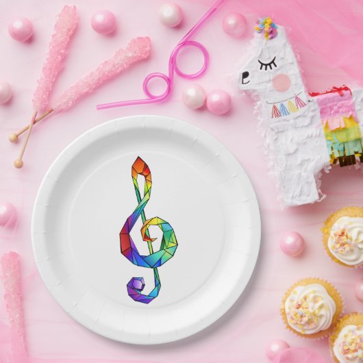 Rainbow Musical Key Treble Pappteller (Party)