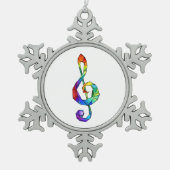 Rainbow Musical Key Treble Schneeflocken Zinn-Ornament (Vorderseite)