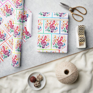 Rainbow Musical Notes mit animierten Faces Geschenkpapier