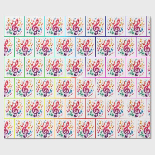 Rainbow Musical Notes mit animierten Faces Geschenkpapier (Flach)