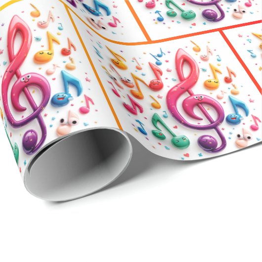 Rainbow Musical Notes mit animierten Faces Geschenkpapier (Rolleneckpunkt)