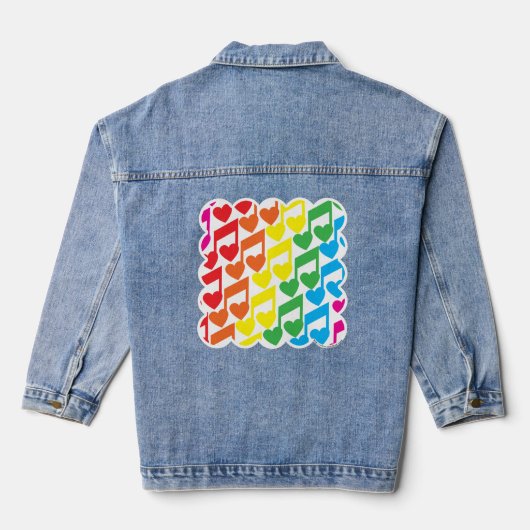 Rainbow Musical Notes Niedlich Pattern Jeansjacke (Rückseite)