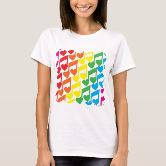 Rainbow Musical Notes Niedlich Retro Pattern T-Shirt (Vorderseite)
