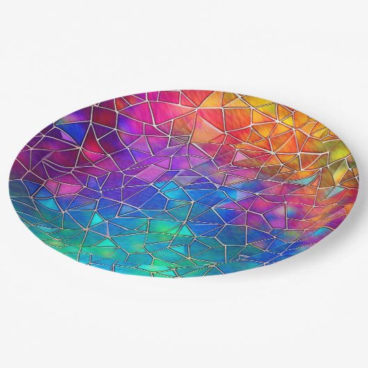 Rainbow-Muster aus Hartglas Pappteller (Schrägansicht)