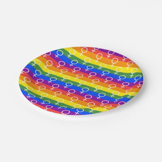 Rainbow-Muster Pappteller (Schrägansicht)