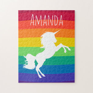 Rainbow Muster White Unicoron Personalisiert Custo Puzzle