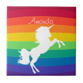 Rainbow Muster White Unicoron Personalisierte Cust Fliese (Vorderseite)