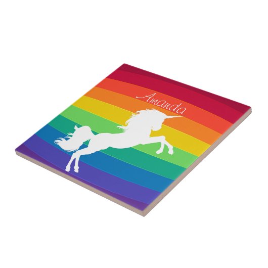 Rainbow Muster White Unicoron Personalisierte Cust Fliese (Seite)