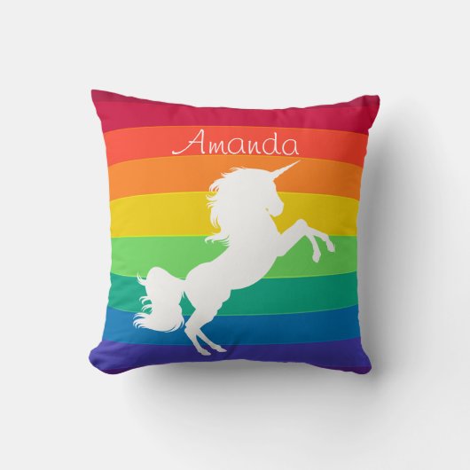 Rainbow Muster White Unicoron Personalisierte Cust Kissen (Vorderseite)