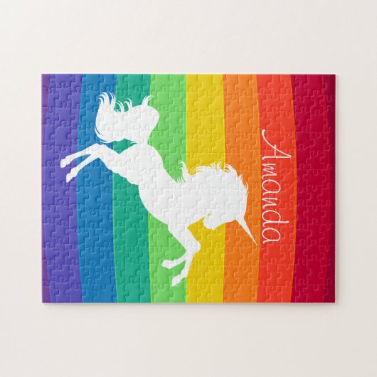Rainbow Muster White Unicoron Personalisierte Cust Puzzle (Horizontal)