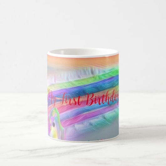 Rainbow My First Birthday Party Tasse (Mittel)