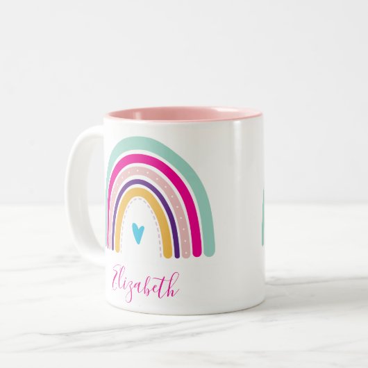 RAINBOW NAME farbenfrohe lustige boho Design Zweifarbige Tasse (Vorderseite Links)