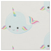Rainbow Narwhal Kawaii Muster in Pastel Blue Stoff (Nahaufnahme)