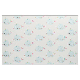 Rainbow Narwhal Kawaii Muster in Pastel Blue Stoff