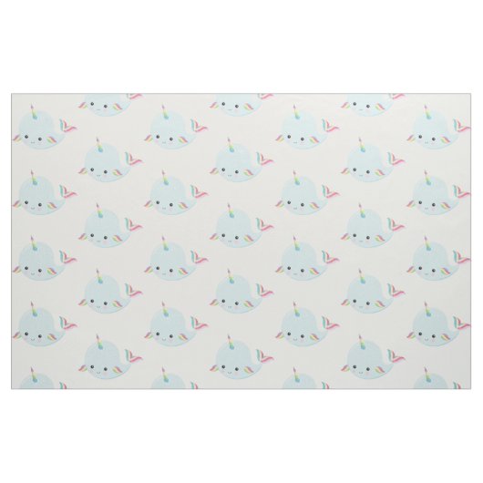 Rainbow Narwhal Kawaii Muster in Pastel Blue Stoff (Fat Quarter (45,7 x 55,9 cm))