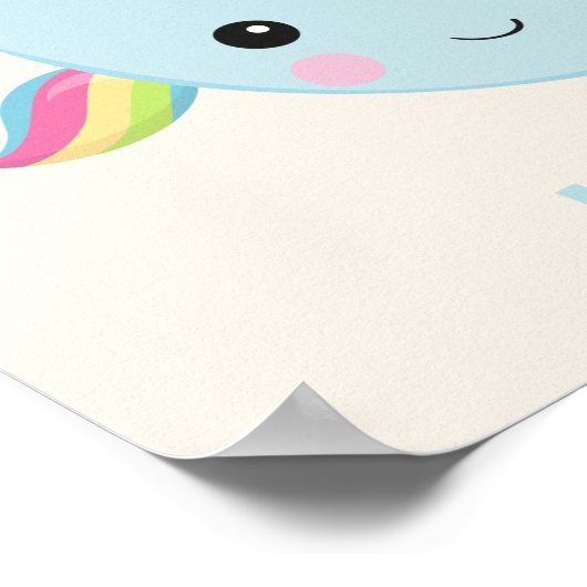 Rainbow Narwhal Kawaii Muster Pastel Blauer Name Poster (Ecke)