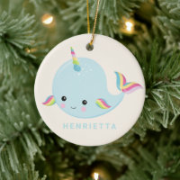 Rainbow Narwhal Kawaii Pattern Pastel Blue Name
