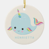 Rainbow Narwhal Kawaii Pattern Pastel Blue Name Keramik Ornament (Vorne)