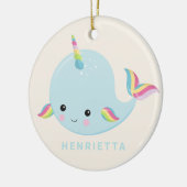 Rainbow Narwhal Kawaii Pattern Pastel Blue Name Keramik Ornament (Links)