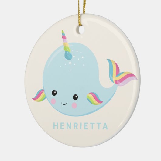 Rainbow Narwhal Kawaii Pattern Pastel Blue Name Keramik Ornament (Links)