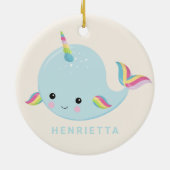 Rainbow Narwhal Kawaii Pattern Pastel Blue Name Keramik Ornament (Hinten)
