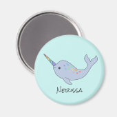 Rainbow Narwhal Name Round Magnet (Vorderseite/Rückseite)
